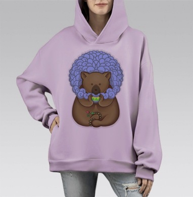 Чайный мишка, Hoodie Mono Fiolet, оверсайз, утепленная