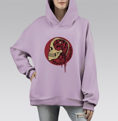 Человек разумный с красным кулаком Homo sapiens, Hoodie Mono Fiolet, оверсайз, утепленная