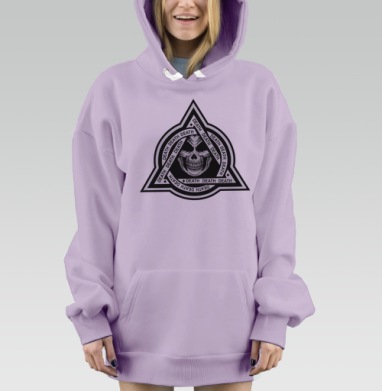 Череп в треугольнике с надписью смерть в стиле милитари, Hoodie Mjhigh Dig Mel, Fiolet, утепленная
