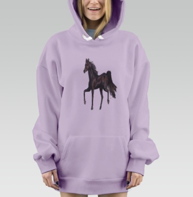 Черная лошадь идет свобода силы, Hoodie Mjhigh Dig Mel, Fiolet, утепленная