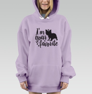 Черная собака с надписью Я твой любимый на сером фоне, Hoodie Mjhigh Dig Mel, Fiolet, утепленная