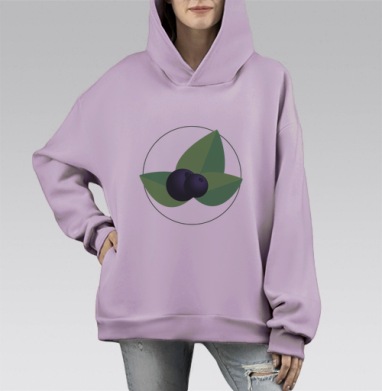 Черничное лето, Hoodie Mono Fiolet, оверсайз, утепленная