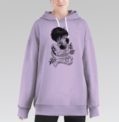 Черно белая девушка с телефоном и надписью нелюбовь, Hoodie Long Oversize Fiolet