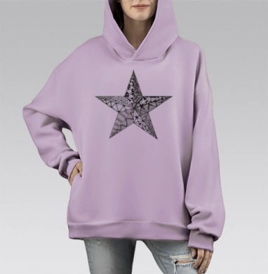 Черно Белая Звезда С Геометрическими Узорами, Hoodie Mono Fiolet, оверсайз, утепленная
