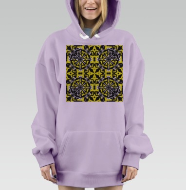 Чёрно Жёлтый Калейдоскопический Узор Создающий Впечатление, Hoodie Mjhigh Dig Mel, Fiolet, утепленная