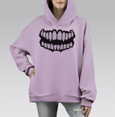 Черное белое леденящее улыбку лицо, Hoodie Mono Fiolet, оверсайз, утепленная