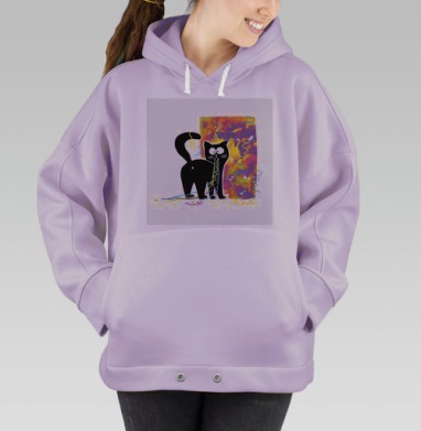 Черный кот с новогодними ленточками Новый год к нам, Hoodie Oversize Fiolet