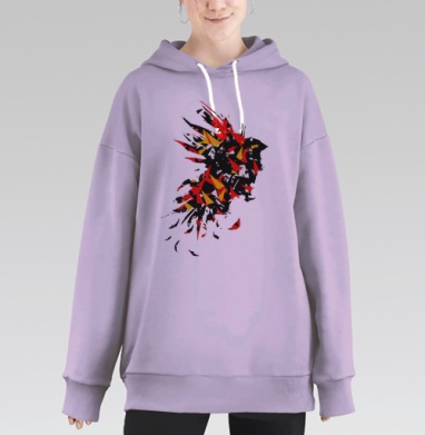 Черный красный абстрактный взрыв воробей, Hoodie Long Oversize Fiolet