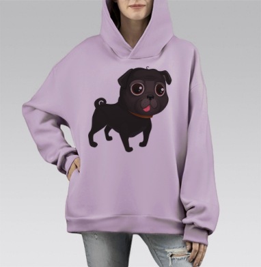 Черный мопс, Hoodie Mono Fiolet, оверсайз, утепленная