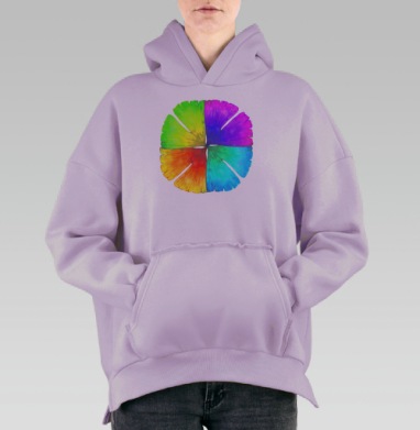 Четыре листа гинкго, яркие, рисунок маркером, Hoodie Oversize Fiolet, утепленная