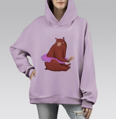 Цирковая медведица, Hoodie Mono Fiolet, оверсайз, утепленная