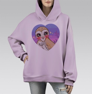 Cute owl / Милая сова, Hoodie Mono Fiolet, оверсайз, утепленная