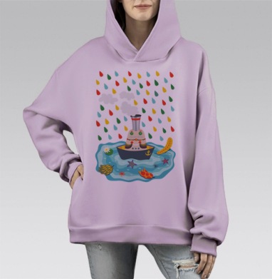 Яркая пароходная лодка с фантазийным паровым двигателем, Hoodie Mono Fiolet, оверсайз, утепленная