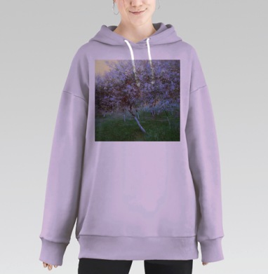 Цветущий сад весенний пейзаж нежность гармония, Hoodie Long Oversize Fiolet