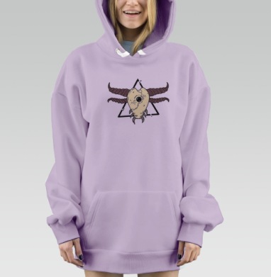 Декоративный череп с рогами на темном фоне, Hoodie Mjhigh Dig Mel, Fiolet, утепленная