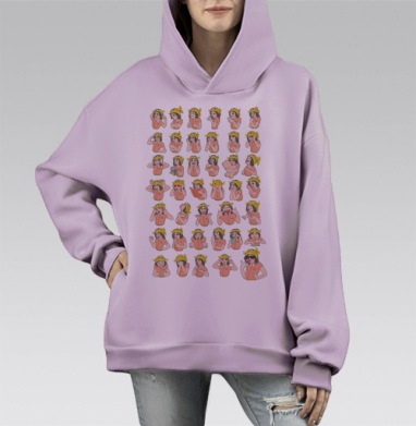 Девочка и рыбка, Hoodie Mono Fiolet, оверсайз, утепленная
