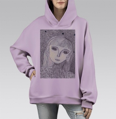Девочка с двумя зрачками, Hoodie Mono Fiolet, оверсайз, утепленная