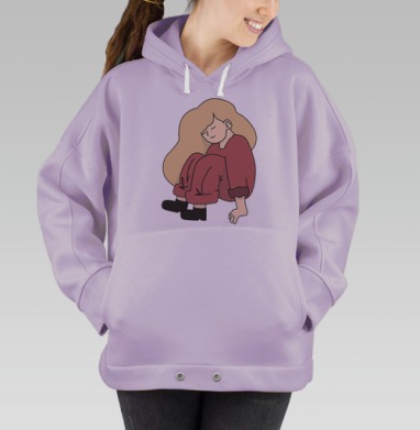 Девочка в бордовом комбинезоне в момент тишины отдыха, Hoodie Oversize Fiolet