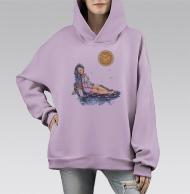 Девушка Река, Hoodie Mono Fiolet, оверсайз, утепленная