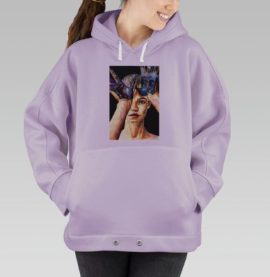 Девушка с космосом на руках в ночном небесном пространстве, Hoodie Oversize Fiolet