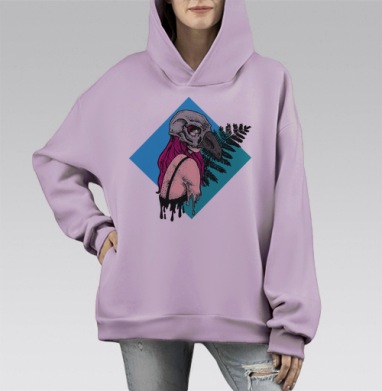 Девушка с маской черепа птицы уникальный образ мистической силы, Hoodie Mono Fiolet, оверсайз, утепленная