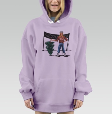 Девушка с мини елкой в свитере и джинсах Christmas Tree, Hoodie Mjhigh Dig Mel, Fiolet, утепленная