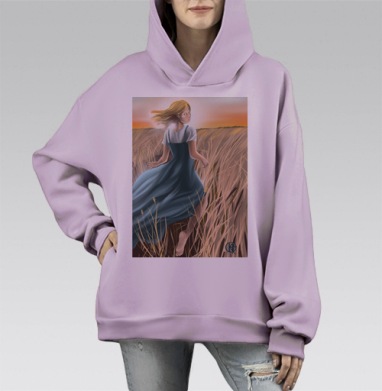 Девушка в пшеничном поле на закате Девушка в поле, Hoodie Mono Fiolet, оверсайз, утепленная