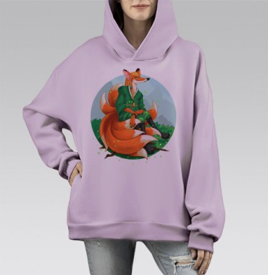 Девятихвостая лиса кумихо, Hoodie Mono Fiolet, оверсайз, утепленная