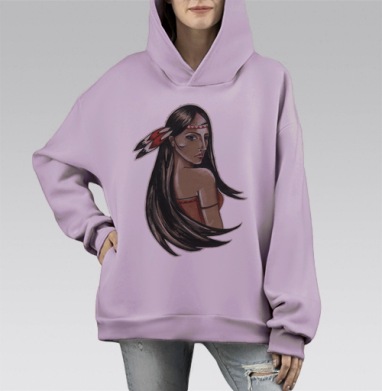 Портрет гордой женщины с этнической повязкой, Hoodie Mono Fiolet, оверсайз, утепленная