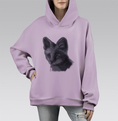 Дикий кот, Hoodie Mono Fiolet, оверсайз, утепленная