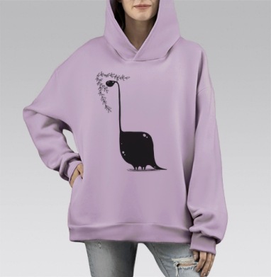 Динозавр в чб, Hoodie Mono Fiolet, оверсайз, утепленная