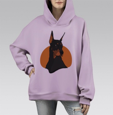Доберман Красивый пес, Hoodie Mono Fiolet, оверсайз, утепленная