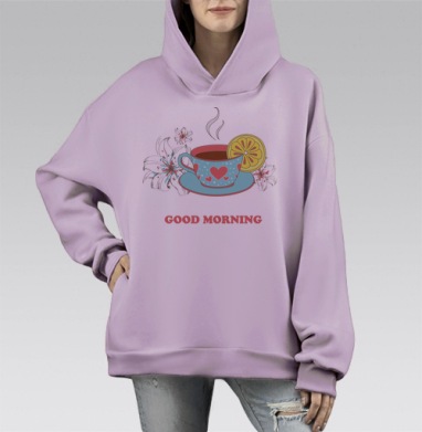 Доброе утречко, Hoodie Mono Fiolet, оверсайз, утепленная