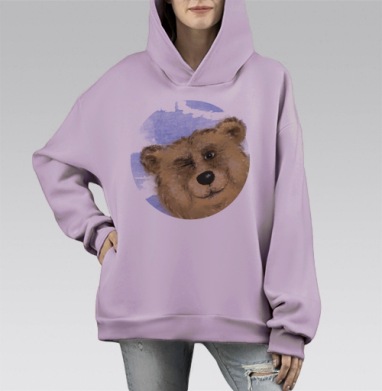 Дружище Медвежонок, Hoodie Mono Fiolet, оверсайз, утепленная