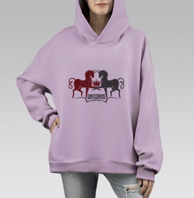 Два единорога лого, Hoodie Mono Fiolet, оверсайз, утепленная