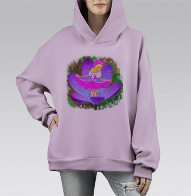 Дюймовочка, Hoodie Mono Fiolet, оверсайз, утепленная