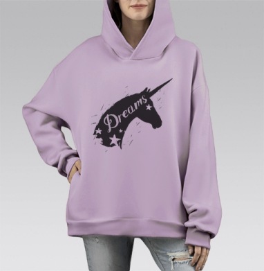 Единорог и звезды, Hoodie Mono Fiolet, оверсайз, утепленная