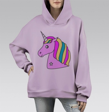 Единорог из заколдованного леса, Hoodie Mono Fiolet, оверсайз, утепленная
