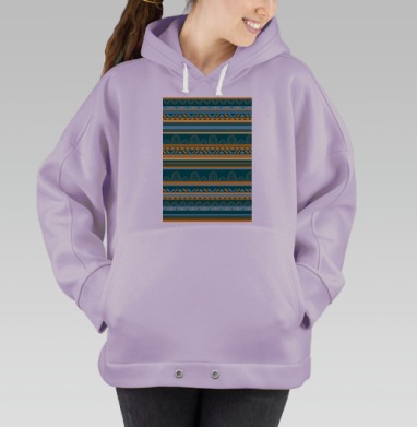Этнические узоры в бирюзовом и горчичном оттенках без ограничения, Hoodie Oversize Fiolet