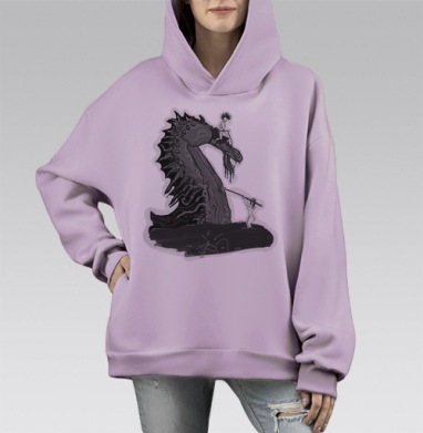 Фантастическая битва, Hoodie Mono Fiolet, оверсайз, утепленная