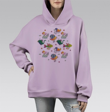 Фантастические животные, Hoodie Mono Fiolet, оверсайз, утепленная