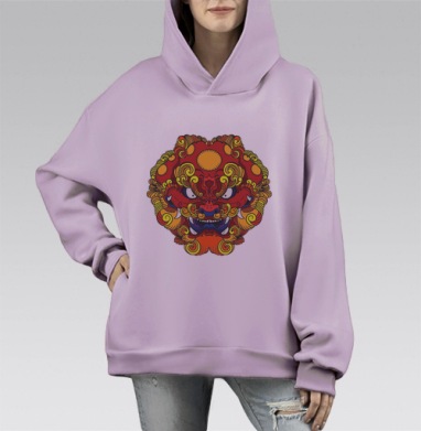 Фэн Шуй собака Фу, Hoodie Mono Fiolet, оверсайз, утепленная