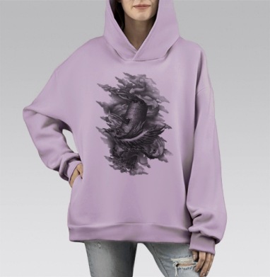 Феникс вырывается из заточения в башне., Hoodie Mono Fiolet, оверсайз, утепленная