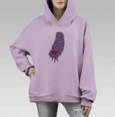 Фиолетовая плавящаяся маска с цветными элементами лица, Hoodie Mono Fiolet, оверсайз, утепленная