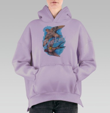 Freedom – Свобода птицы в небе с золотым клевером удачи Свобода, Hoodie Oversize Fiolet, утепленная