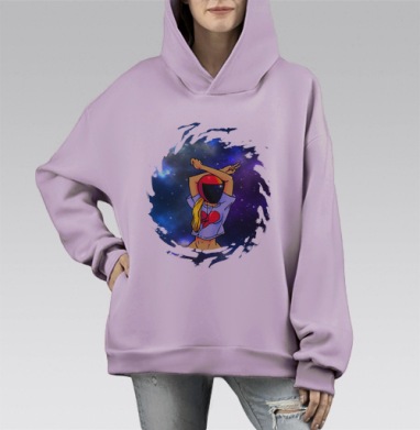 Галактическая девушка, Hoodie Mono Fiolet, оверсайз, утепленная
