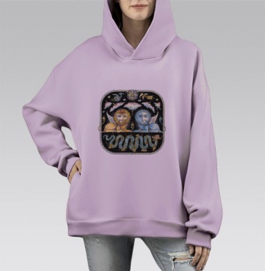 Гармония дня и ночи лев солнце луна магия, Hoodie Mono Fiolet, оверсайз, утепленная