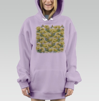 Желтые цветы зеленые листья летняя природа, Hoodie Mjhigh Dig Mel, Fiolet, утепленная
