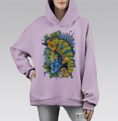 Желтый хамелеон, Hoodie Mono Fiolet, оверсайз, утепленная