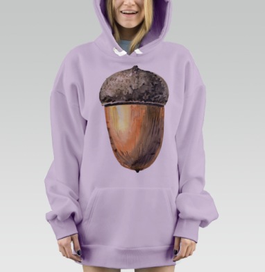 Желудь нарисованный акварелью, Hoodie Mjhigh Dig Mel, Fiolet, утепленная